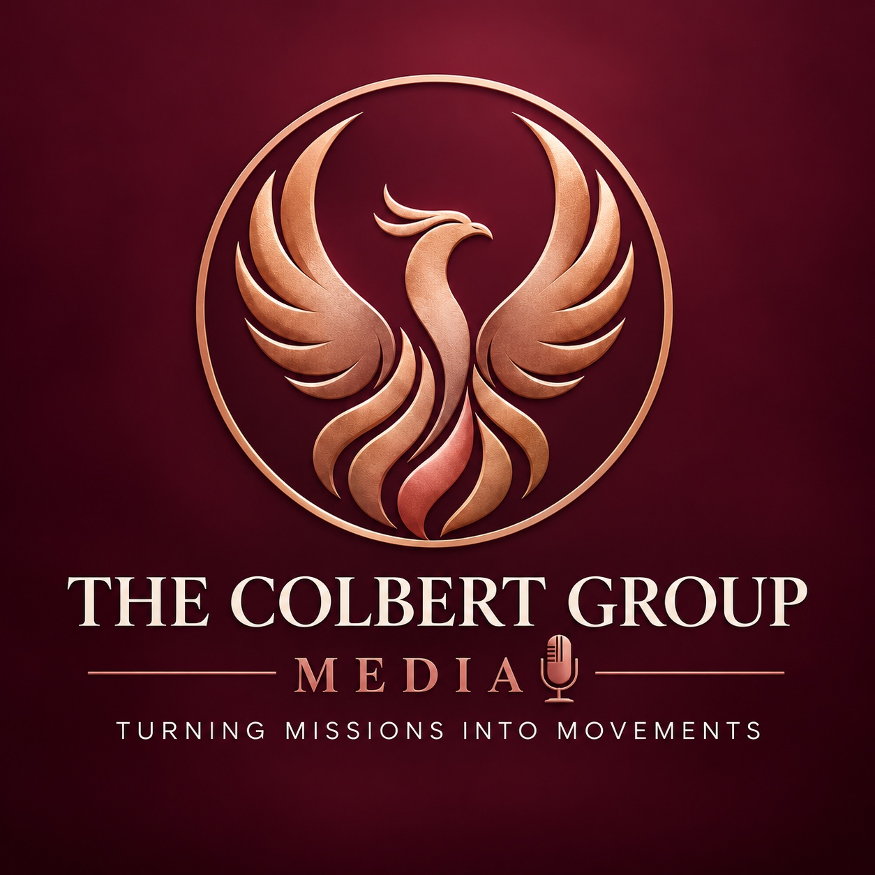 The Colbert Group Media Phoenix logo and Turning Missions into Movements slogan